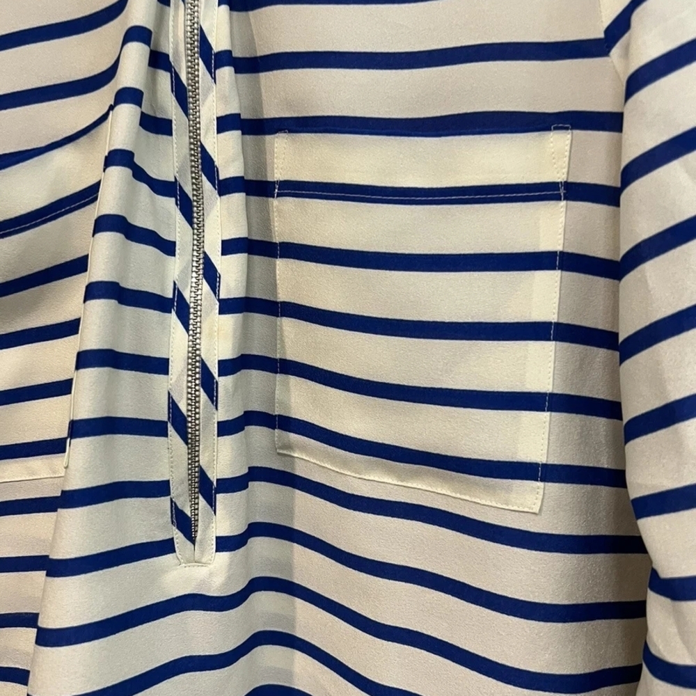 Calvin Klein Blue and White Striped Qaurter Zip Blouse Sz.Large - Picture 3 of 5